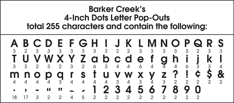 Barker Creek Dots  4" Letters and Numbers, Multicolored, 255/Pack (LL1702)