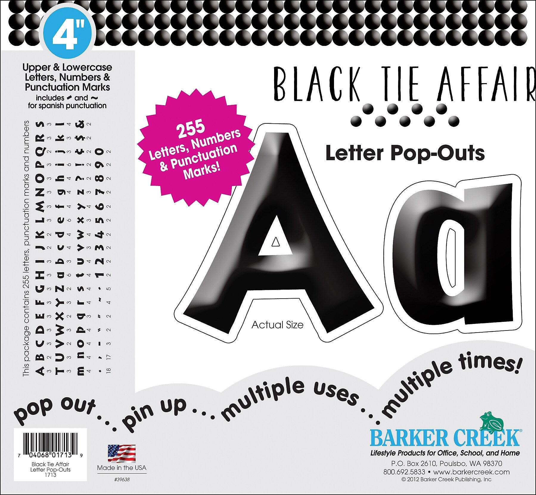 Barker Creek Black Tie Affair  4" Letters and Numbers, Black, 255/Pack (LL1713)