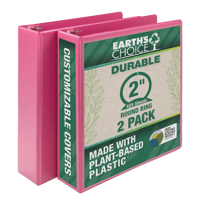 Samsill Earth's Choice Plant-Based Durable 2" View Binders, 3-Ring , Made in USA, Pink Berry, 2/Pack (SAMU86676)