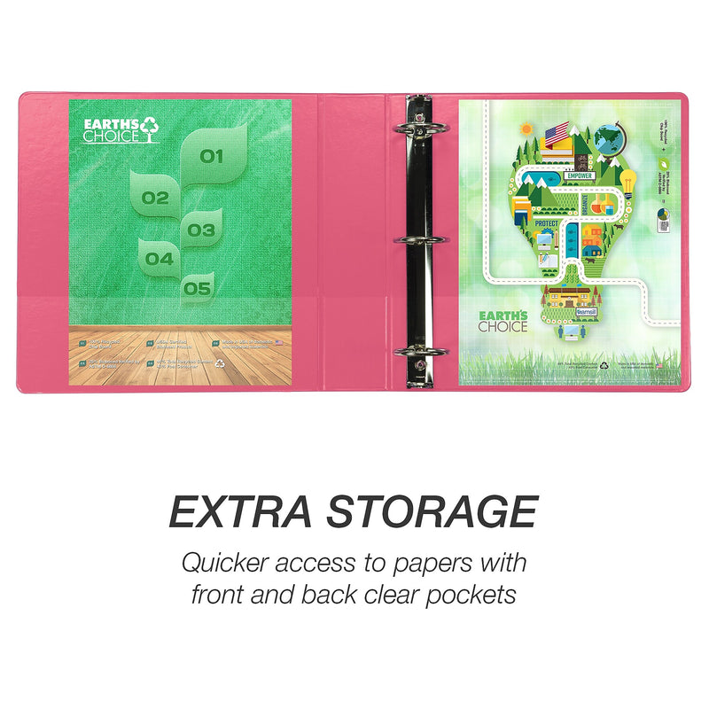 Samsill Earth's Choice Plant-Based Durable 2" View Binders, 3-Ring , Made in USA, Pink Berry, 2/Pack (SAMU86676)