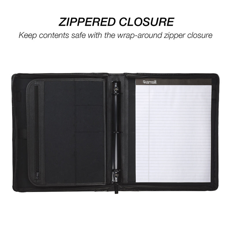 Samsill Regal Genuine Leather Zippered Padfolio, Black (15540)