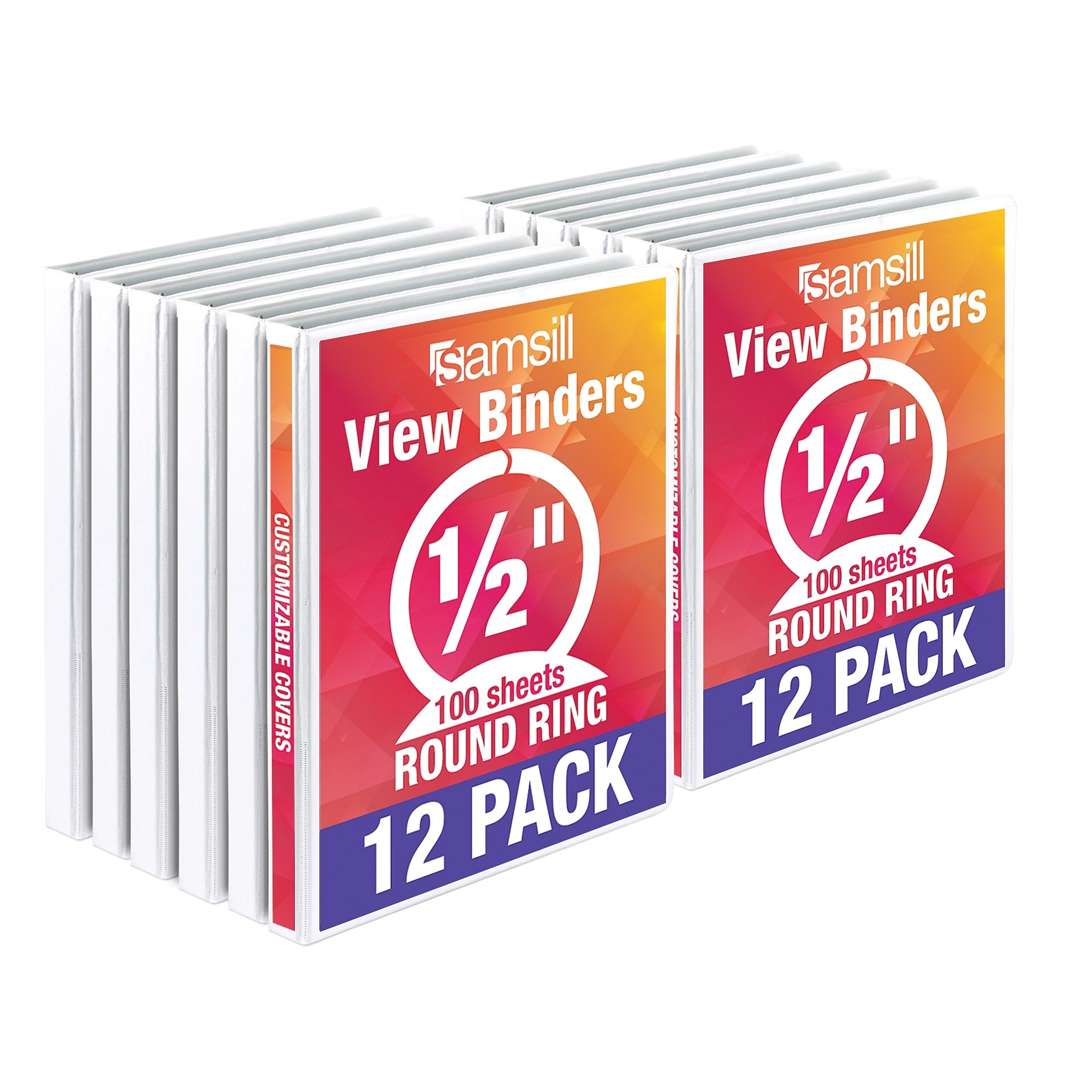 Samsill Economy 1/2" View Binders, 3-Ring , Made in USA, White, 12/Pack (I08517C)
