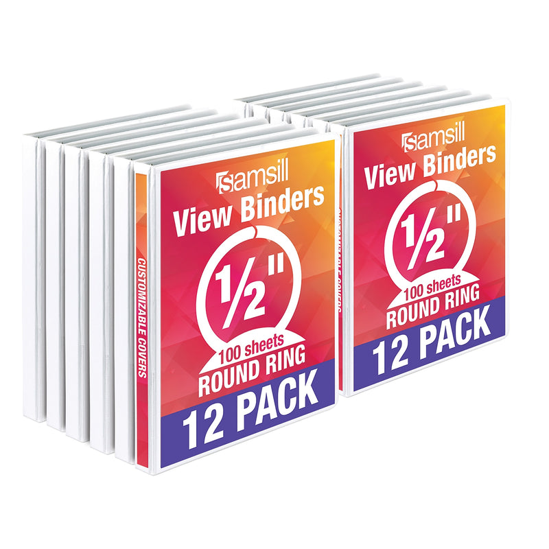 Samsill Economy 1/2" View Binders, 3-Ring , Made in USA, White, 12/Pack (I08517C)