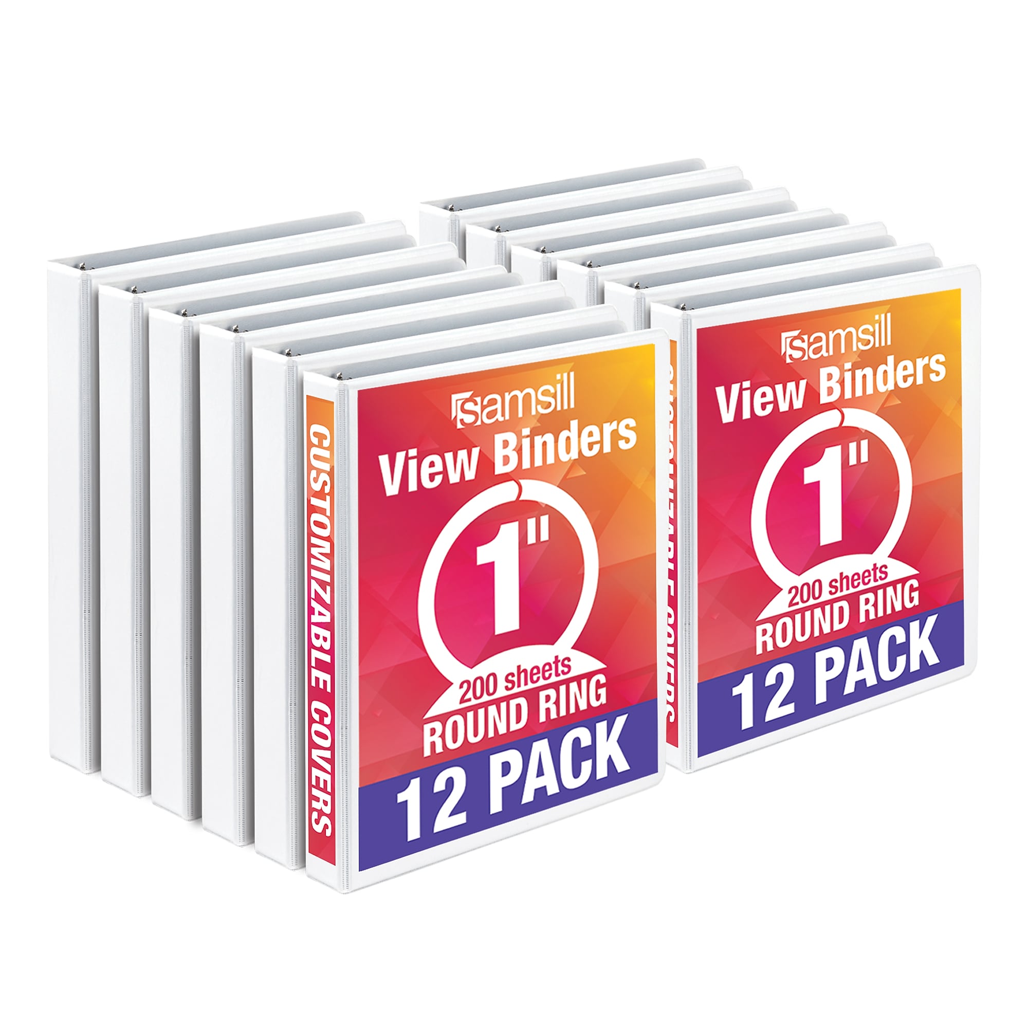 Samsill Economy 1" View Binders, 3-Ring , Made in USA, White, 12/Pack (I008537C)