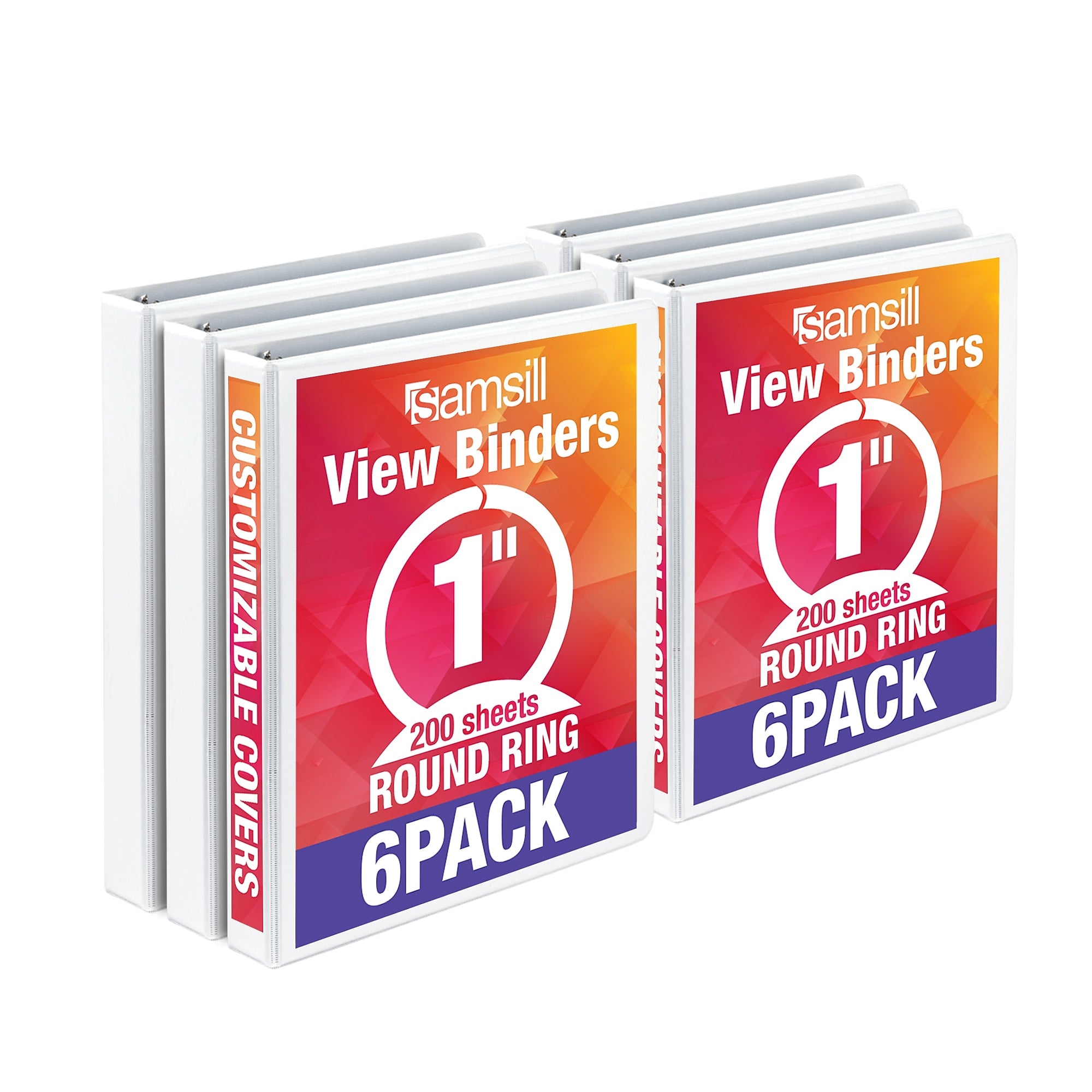 Samsill Economy 1"  View Binders, 3-Ring, Made in USA, White, 6/Pack (I08537)