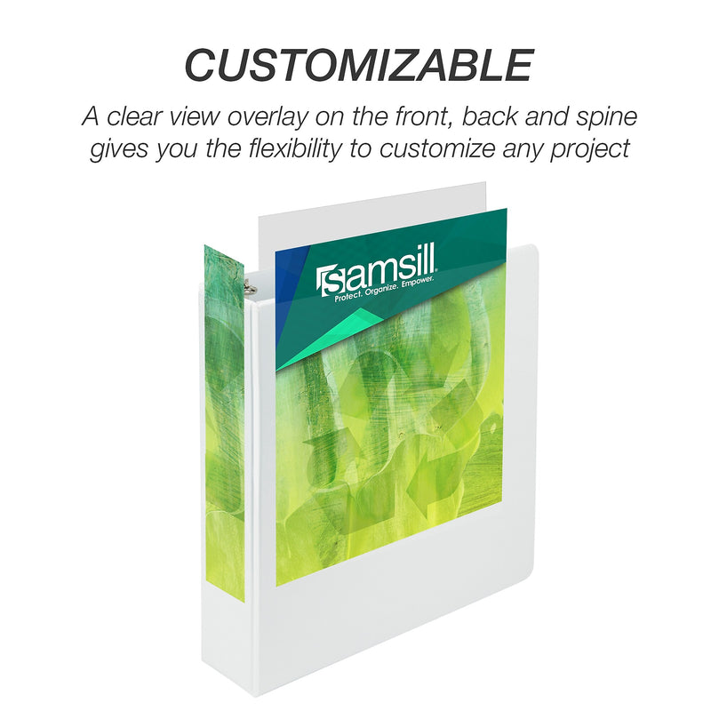Samsill Earth's Choice Plant-Based Durable 2" View Binders, 3 Ring Binder, Made in USA, White, 4/Pack (I08967)