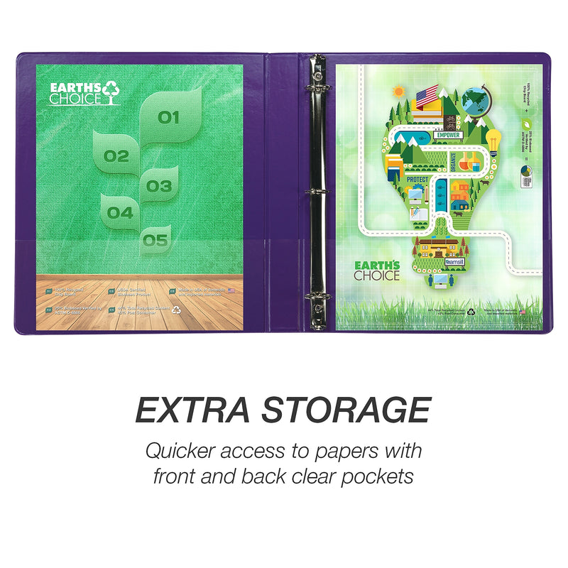 Samsill Earth's Choice 1"  View Binders, 3-Ring, Made in USA, Purple, 2/Pack (U86308)