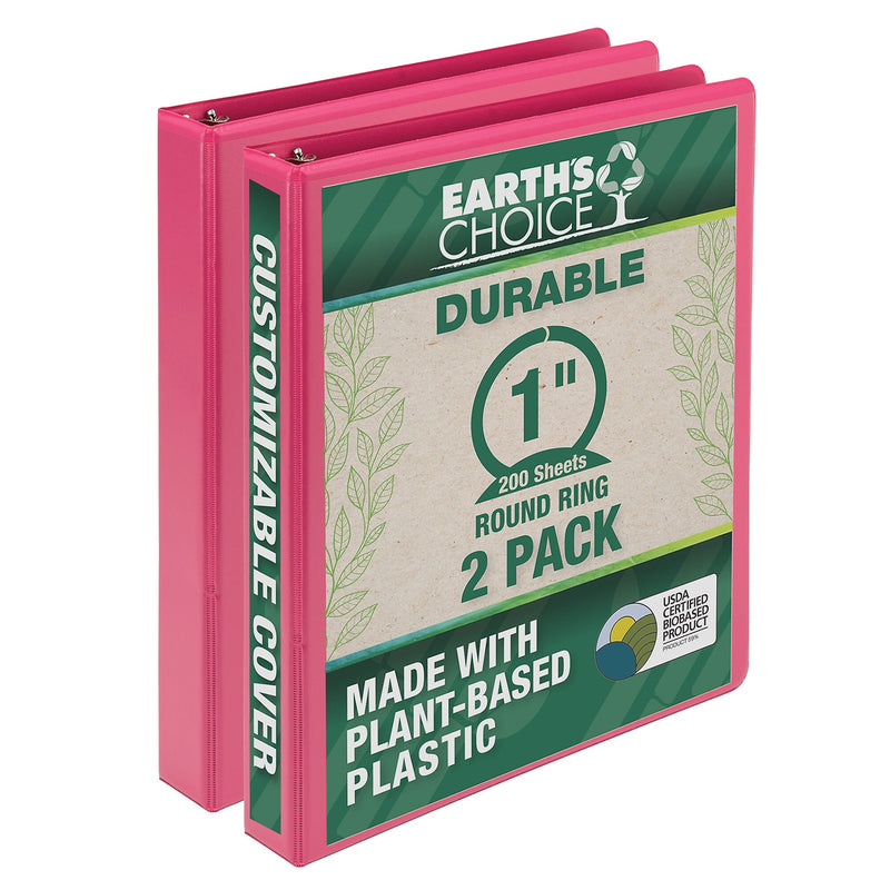 Samsill Fashion Colors 1" View Binders, 3-Ring , Made in USA, Pink, 2/Pack (U86376)