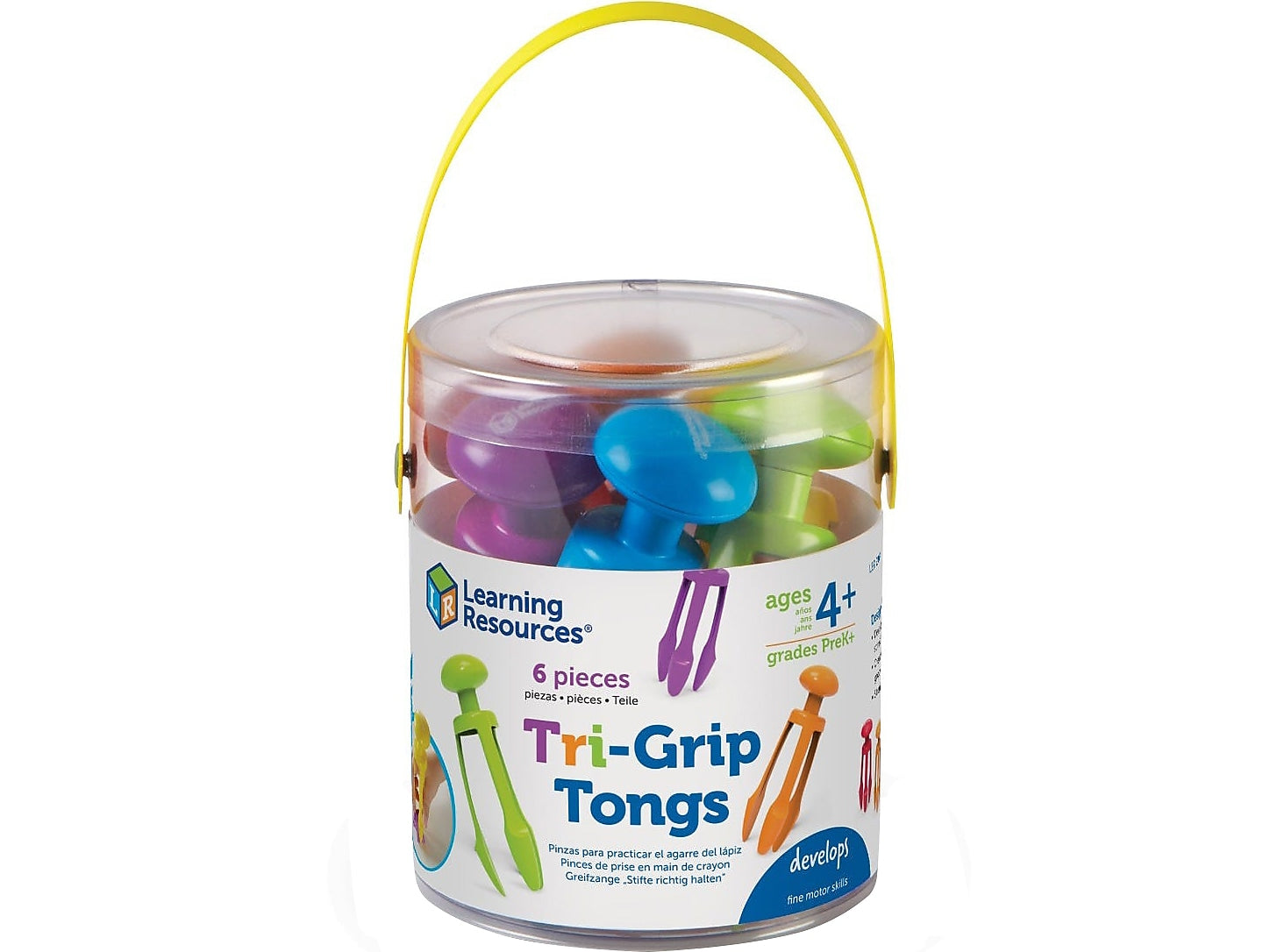Learning Resources Tri-Grip Tongs, 0.3' x 2.8" x 3.9", Assorted Colors, 6/Pack (LER2964)