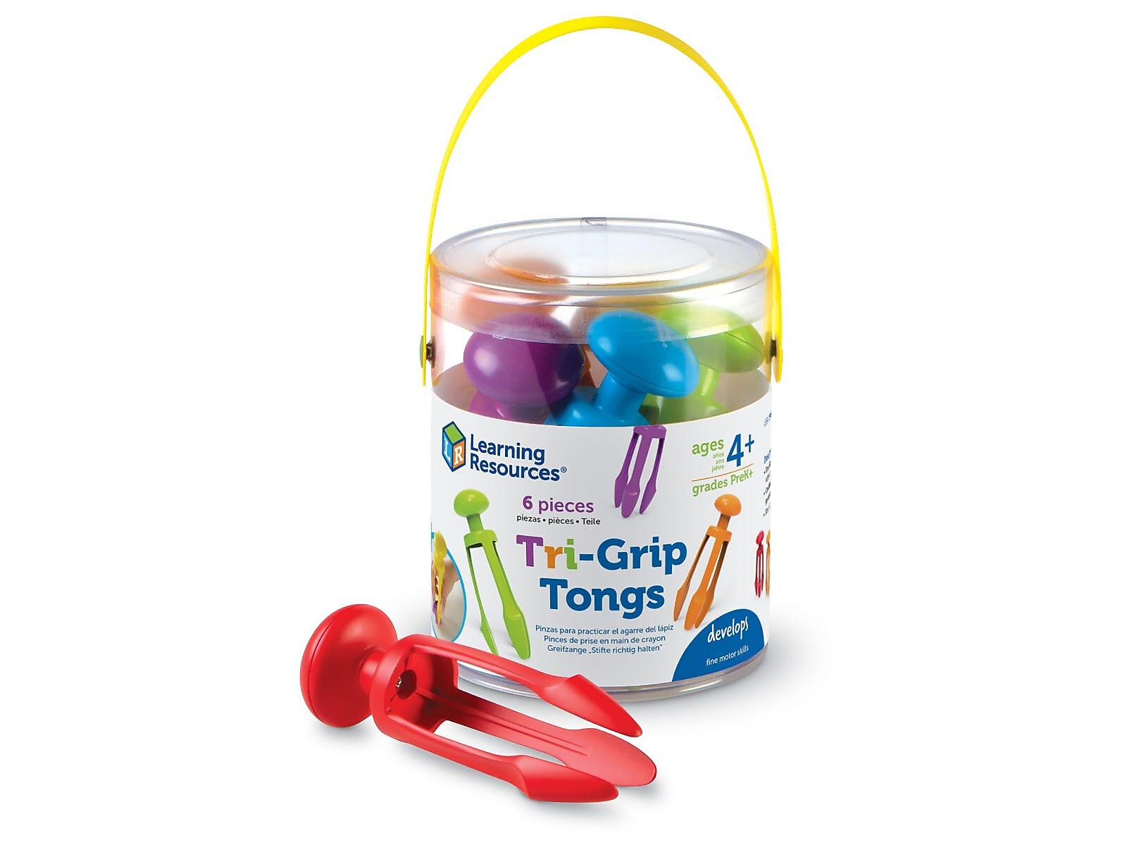Learning Resources Tri-Grip Tongs, 0.3' x 2.8" x 3.9", Assorted Colors, 6/Pack (LER2964)