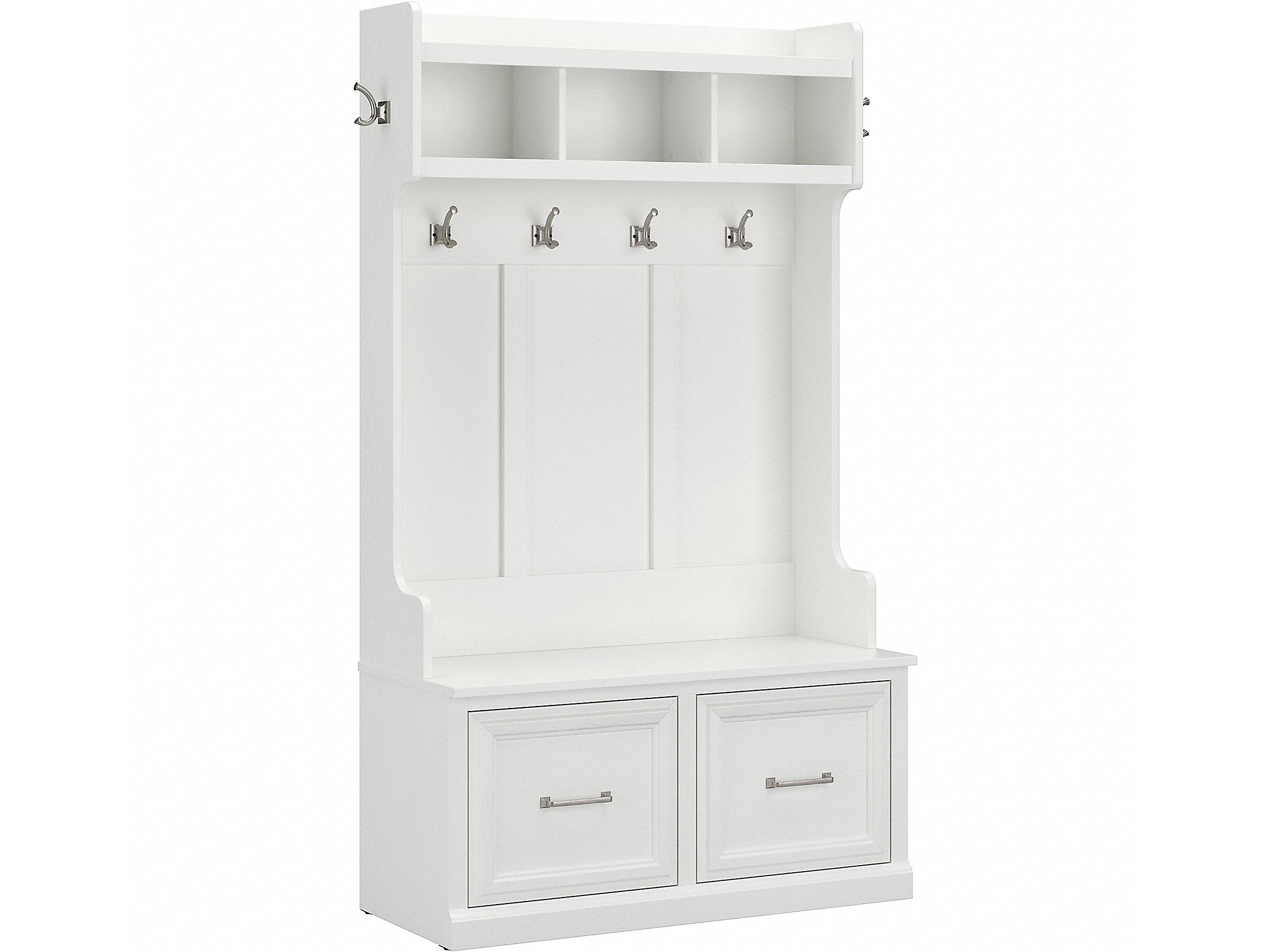 Bush Furniture Woodland 40W Hall Tree and Shoe Storage Bench with Doors, White Ash (WDL001WAS)