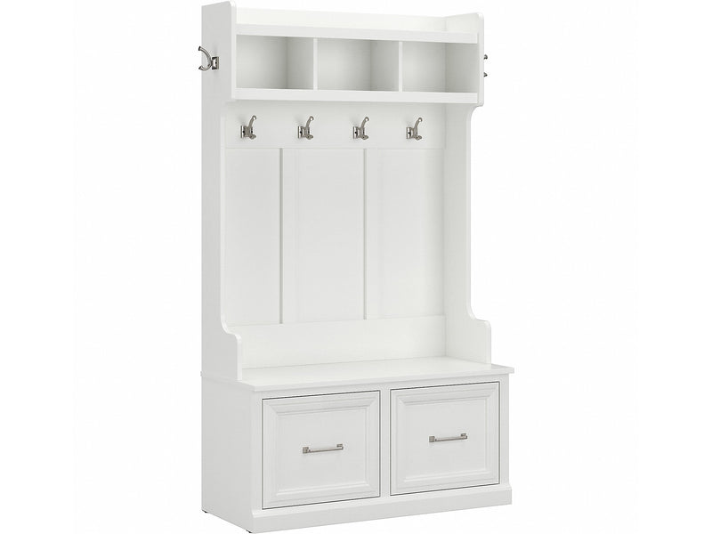 Bush Furniture Woodland 40W Hall Tree and Shoe Storage Bench with Doors, White Ash (WDL001WAS)