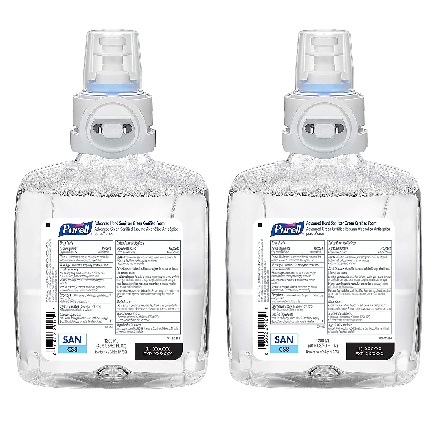 PURELL Advanced 70% Alcohol Foaming Hand Sanitizer Refill for CS8 Dispensers, 1200 mL, 2/Carton  (7851-02)