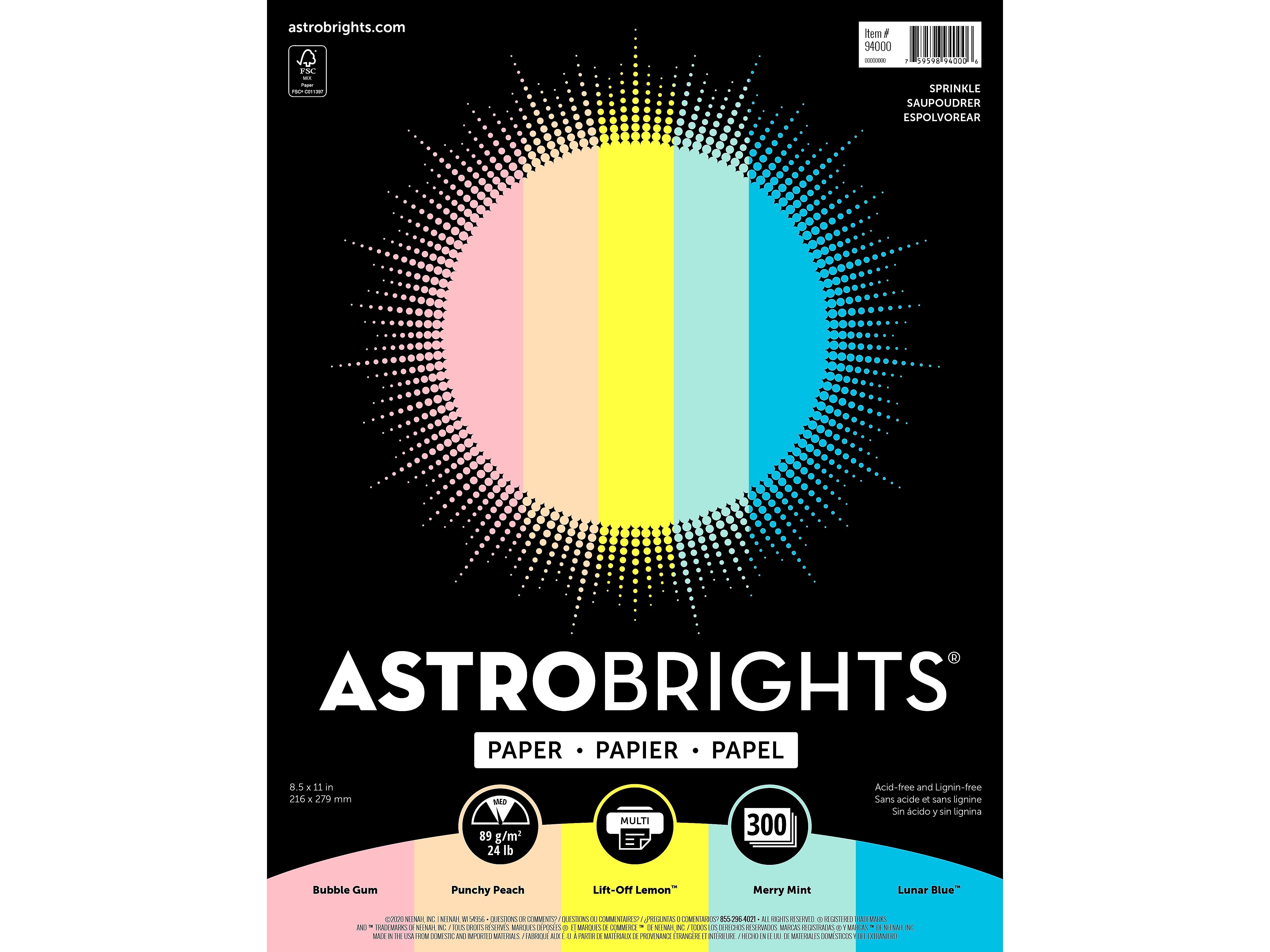 Astrobrights Colored Paper, 24 lbs,  8.5" x 11",  Assorted Sprinkle Colors, 300 Sheets/Pack (94000)
