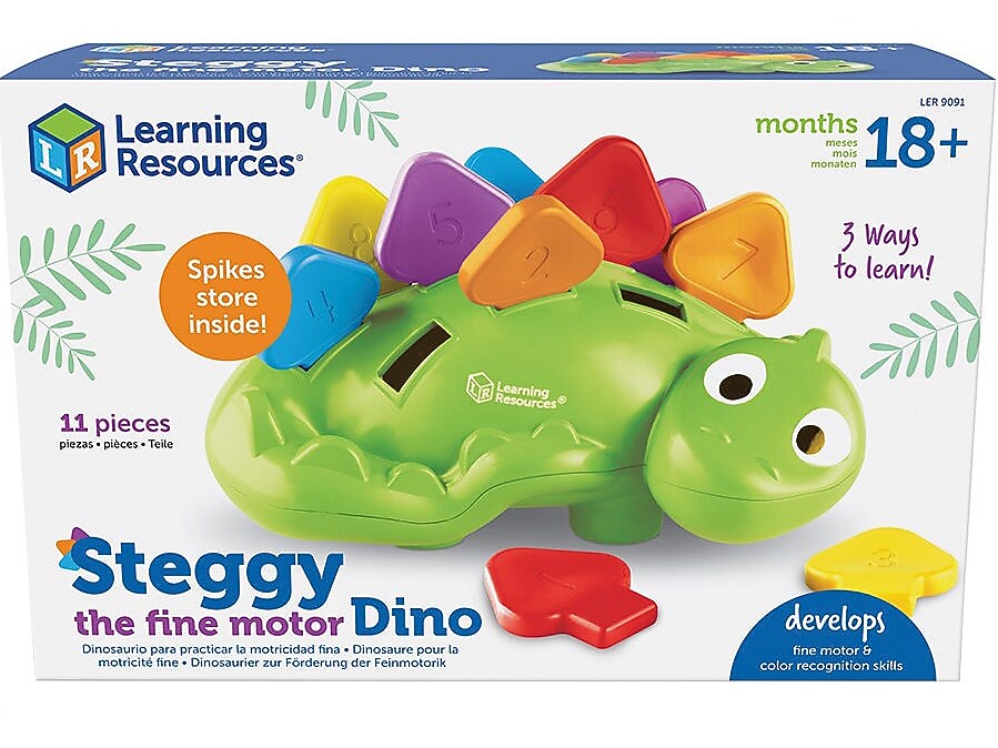 Learning Resources Steggy the Fine Motor Dino, 3.45"H x 6.5"W x 0.7"D, Multicolor (LER9091)