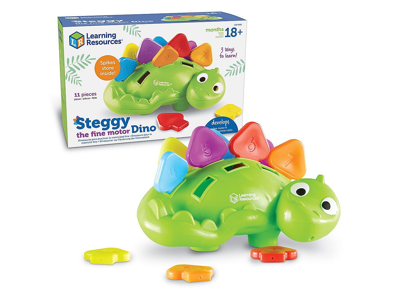 Learning Resources Steggy the Fine Motor Dino, 3.45"H x 6.5"W x 0.7"D, Multicolor (LER9091)