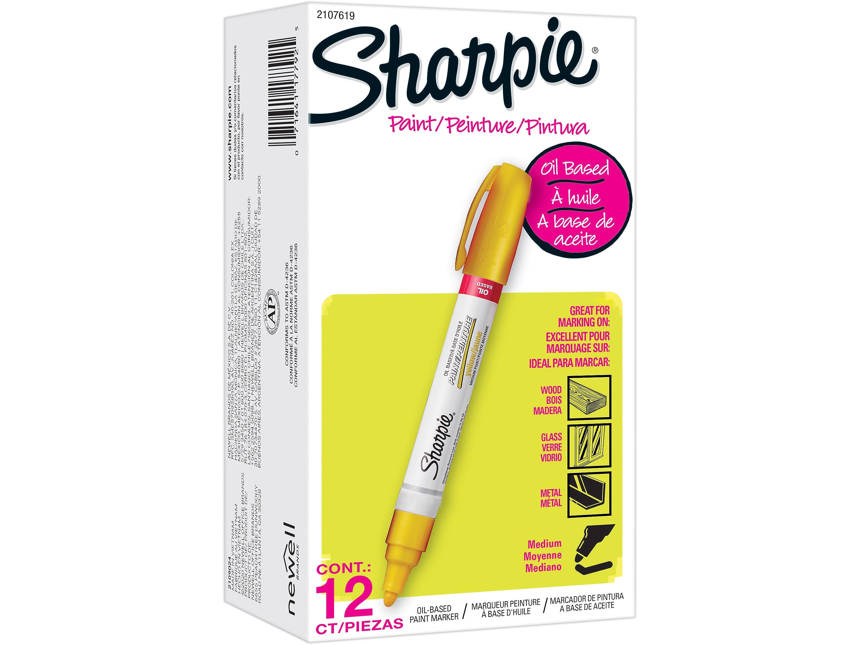 Sharpie Oil-Based Paint Marker, Medium Tip, Yellow, Dozen (2107619)