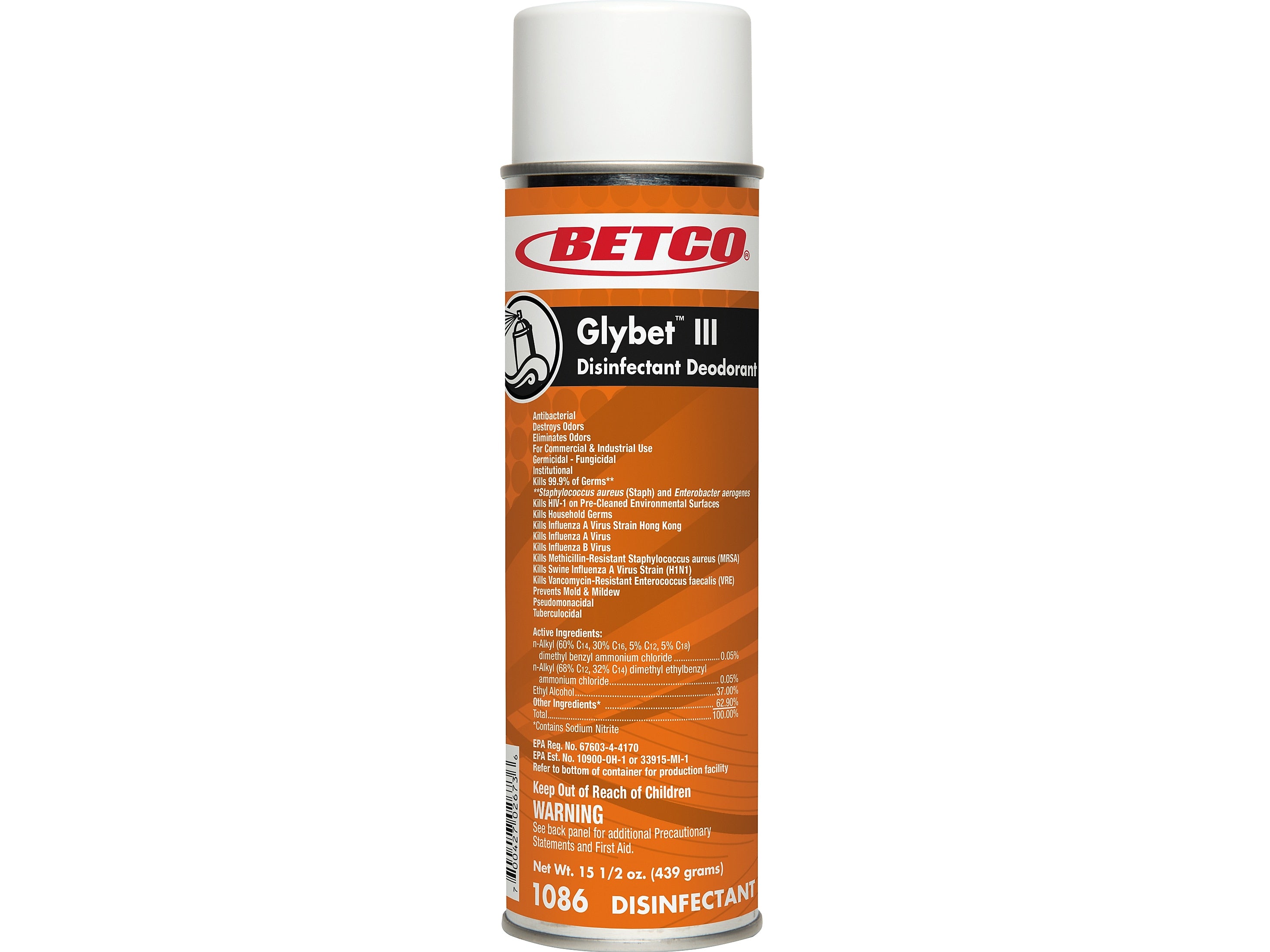 Betco Glybet III Disinfectant, Citrus Bouquet Scent, 15.5 Oz., 12/Carton (10862300)