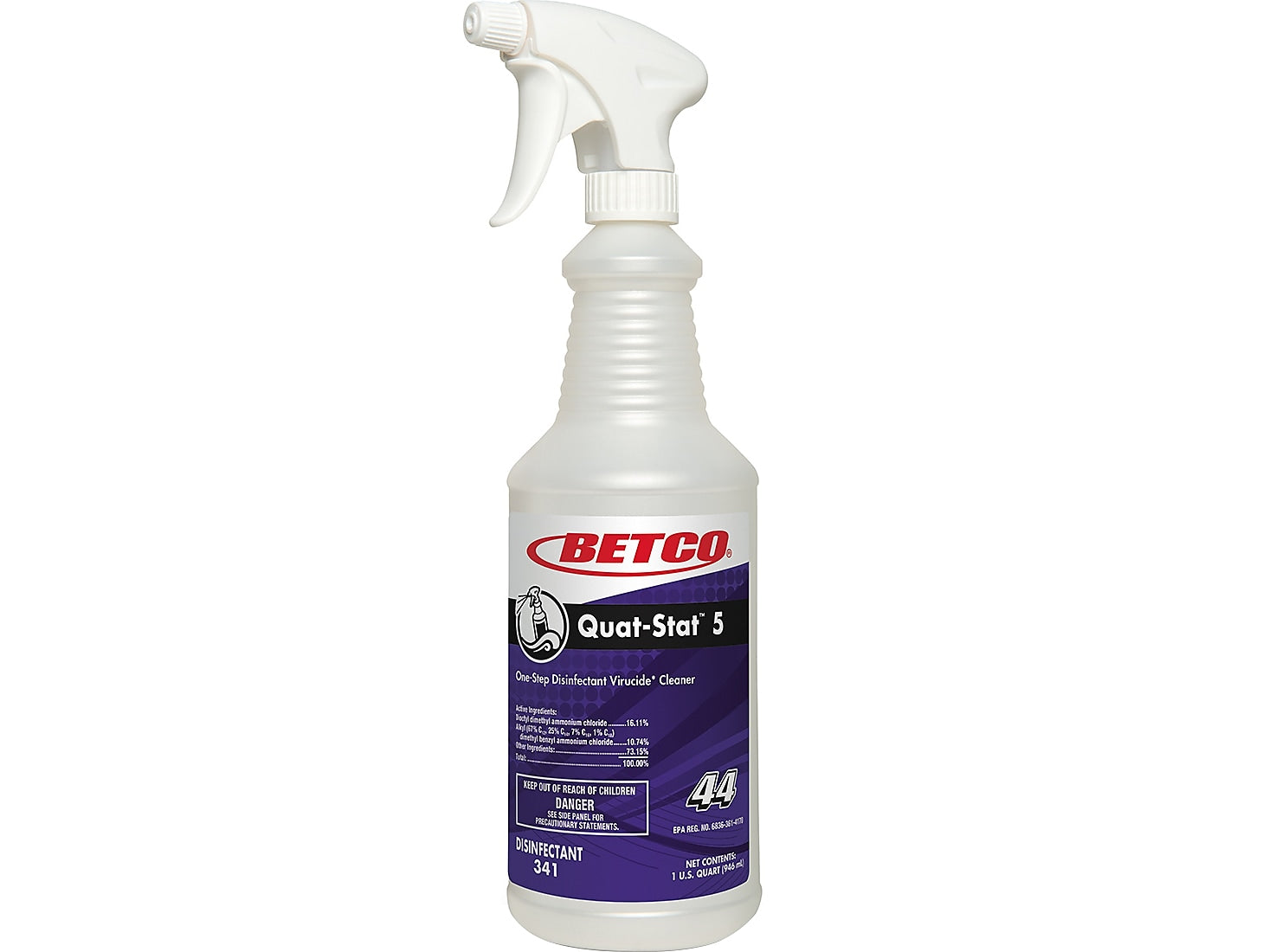 Betco Quat-Stat 5 32 oz. Spray Bottle with Trigger, White/Purple, 12/Carton (3413200)