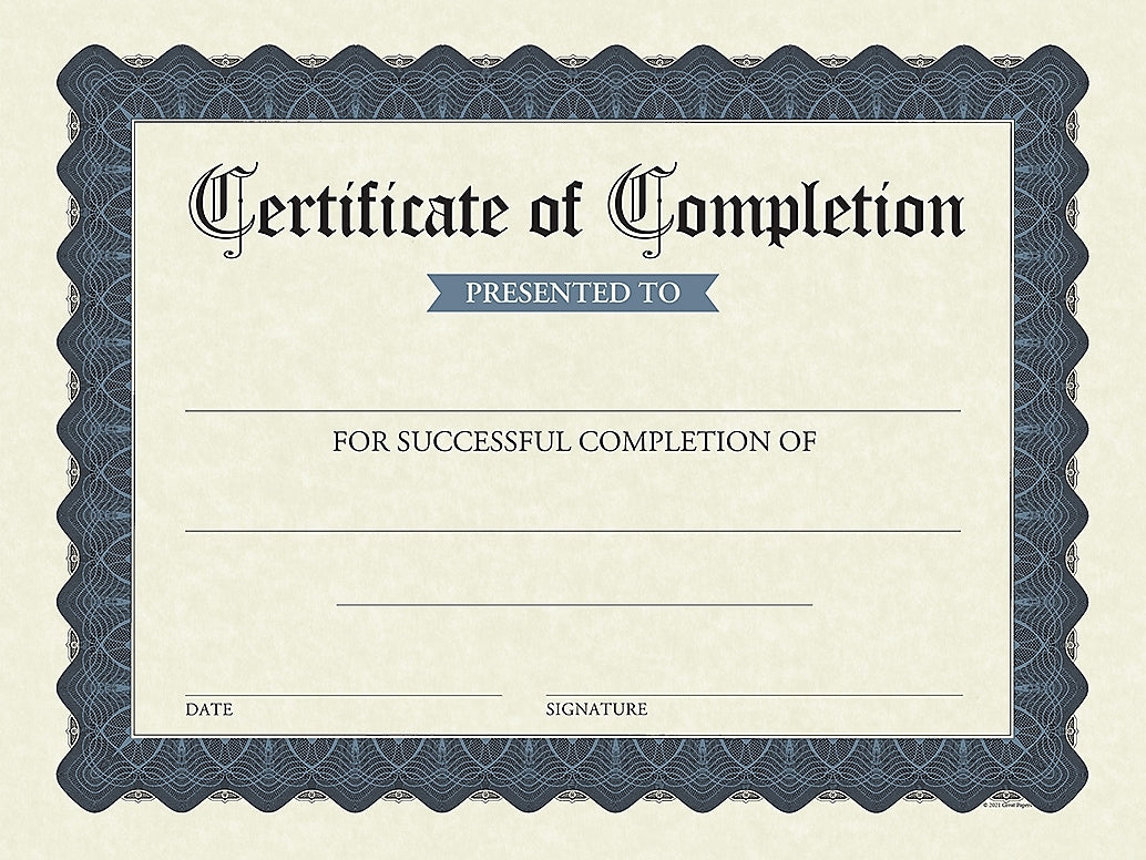 Great Papers Completion Certificates, 8.5" x 11", Stone Blue, 15/Pack (2020149)