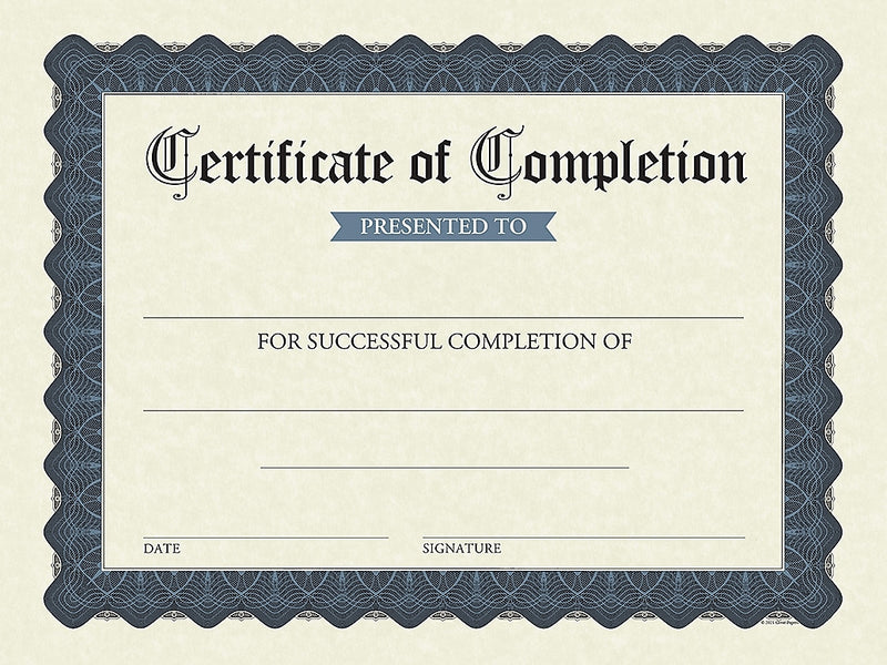 Great Papers Completion Certificates, 8.5" x 11", Stone Blue, 15/Pack (2020149)