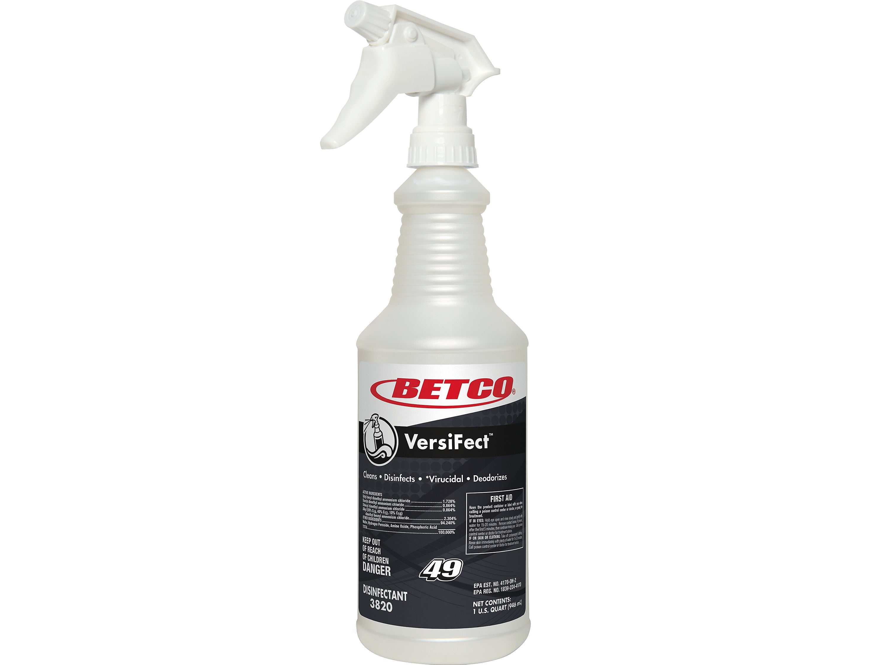 Betco VersiFect 32 oz. Spray Bottle with Trigger, White/Black, 12/Carton (38203200)
