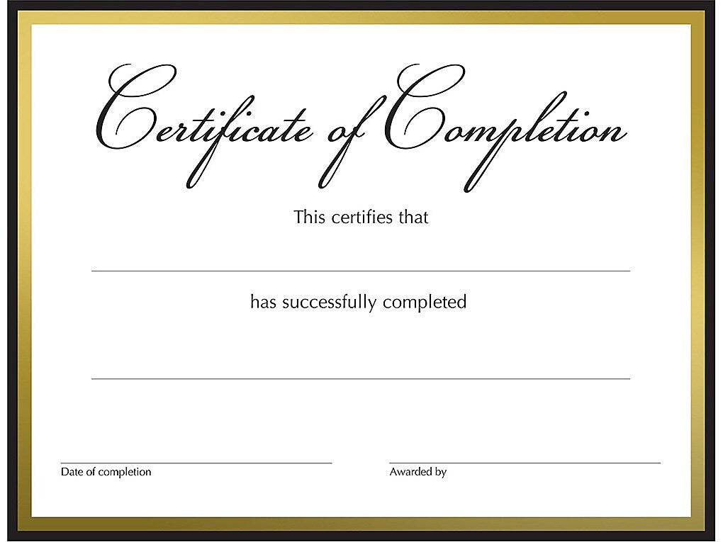Great Papers Completion Certificates, 8.5" x 11", White/Black/Gold, 15/Pack (2020150)