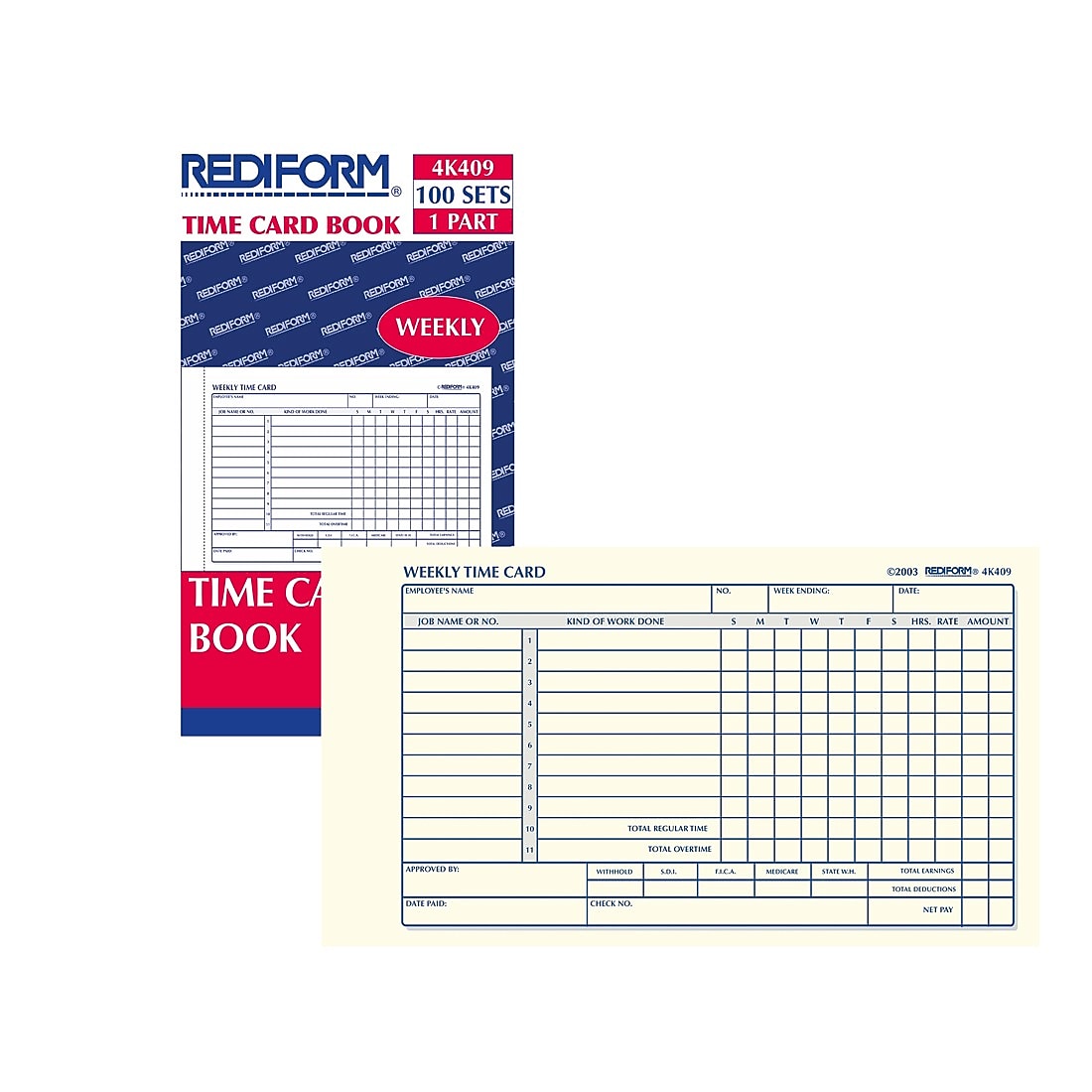 Rediform Weekly Time Card Pad, 100 Cards/Pad (4K409)