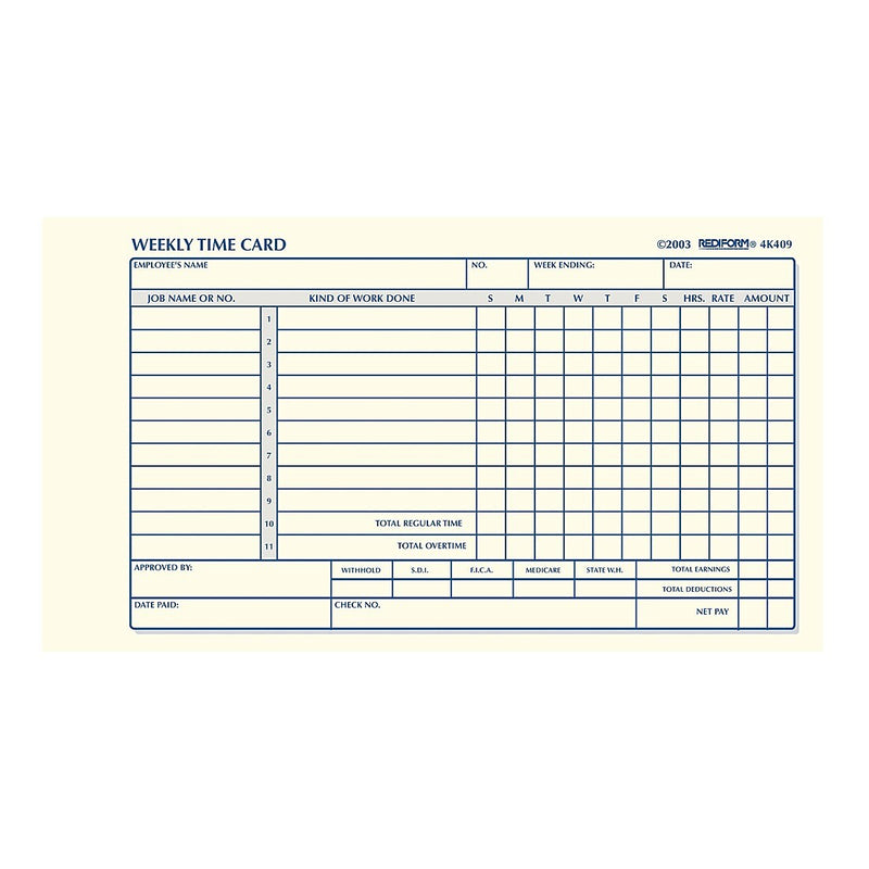 Rediform Weekly Time Card Pad, 100 Cards/Pad (4K409)