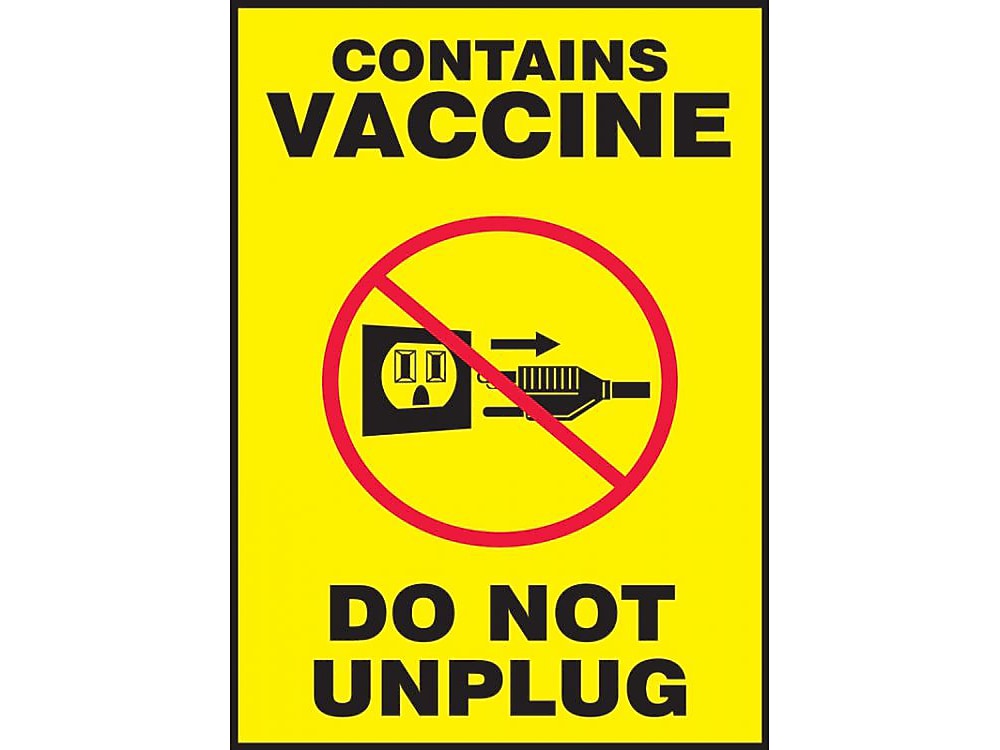Accuform Contains Vaccine Do Not Unplug Magnetic Label, 5" x 7", Yellow/Black/Red (MBDX505MG)