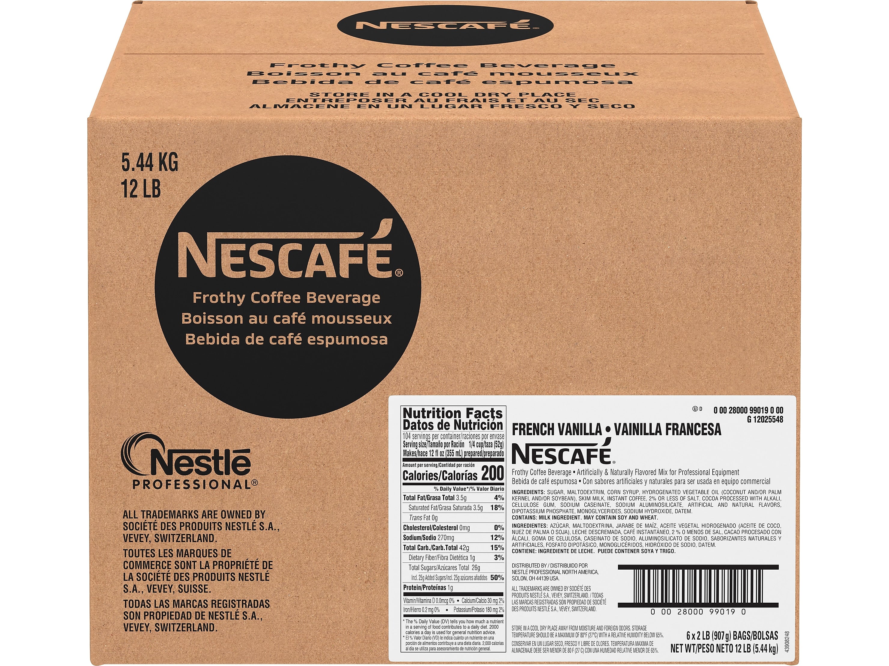 Nescafe French Vanilla Frothy Coffee Beverage Mix, Packet, 32 oz., 6/Carton (12025548)