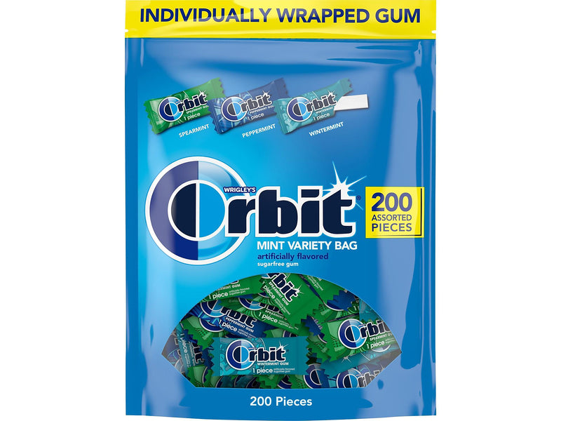 Orbit Mint Sugar Free Gum, Assorted Flavors, 13.4 oz., 200 Pieces/Pack, 200/Pack (MMM27955)