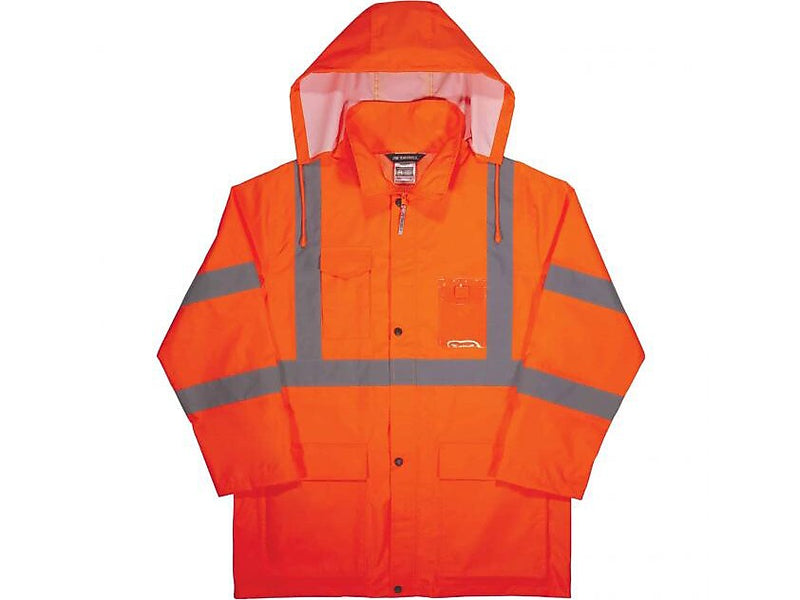 Ergodyne GloWear 8366 Lightweight High-Visibility Rain Jacket, ANSI Class R3, Orange, 5XL (24369)