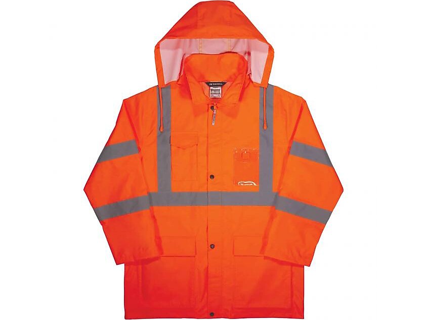 Ergodyne GloWear 8366 Lightweight High-Visibility Rain Jacket, ANSI Class R3, Orange, 5XL (24369)