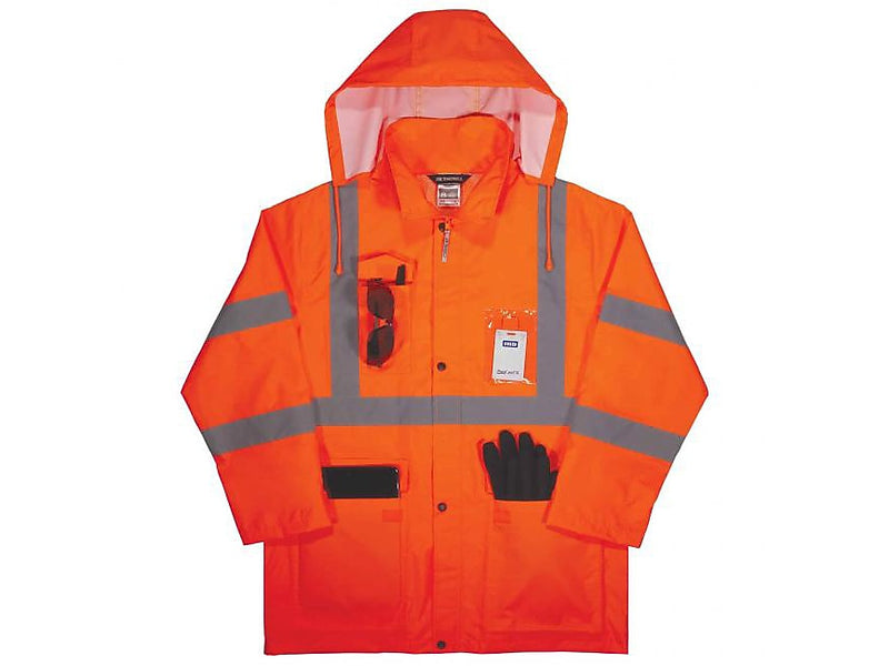 Ergodyne GloWear 8366 Lightweight High-Visibility Rain Jacket, ANSI Class R3, Orange, 5XL (24369)