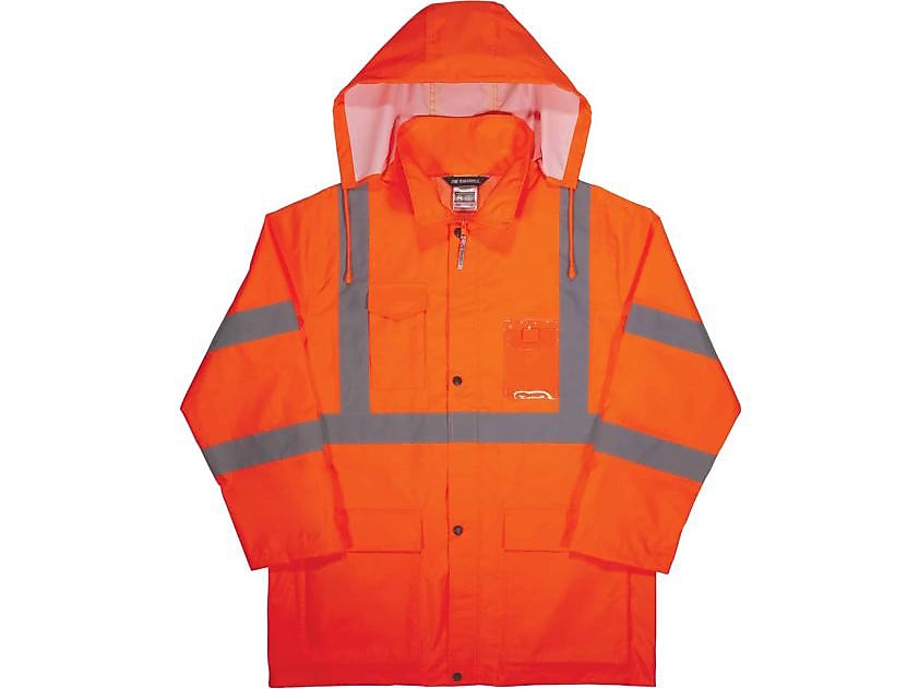 Ergodyne GloWear 8366 Lightweight High-Visibility Rain Jacket, ANSI Class R3, Orange, Medium (24363)