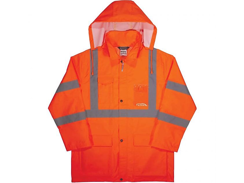 Ergodyne GloWear 8366 Lightweight High-Visibility Rain Jacket, ANSI Class R3, Orange, X-Large (24365)