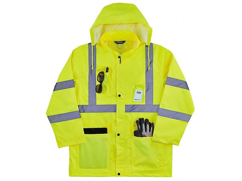 Ergodyne GloWear 8366 Lightweight High-Visibility Rain Jacket, ANSI Class R3, Lime, Small (24332)