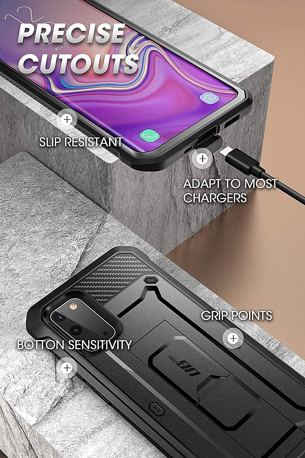 SUPCASE Unicorn Beetle Pro Black Rugged Case for Galaxy S20 (S-S20-UBPR-BK)