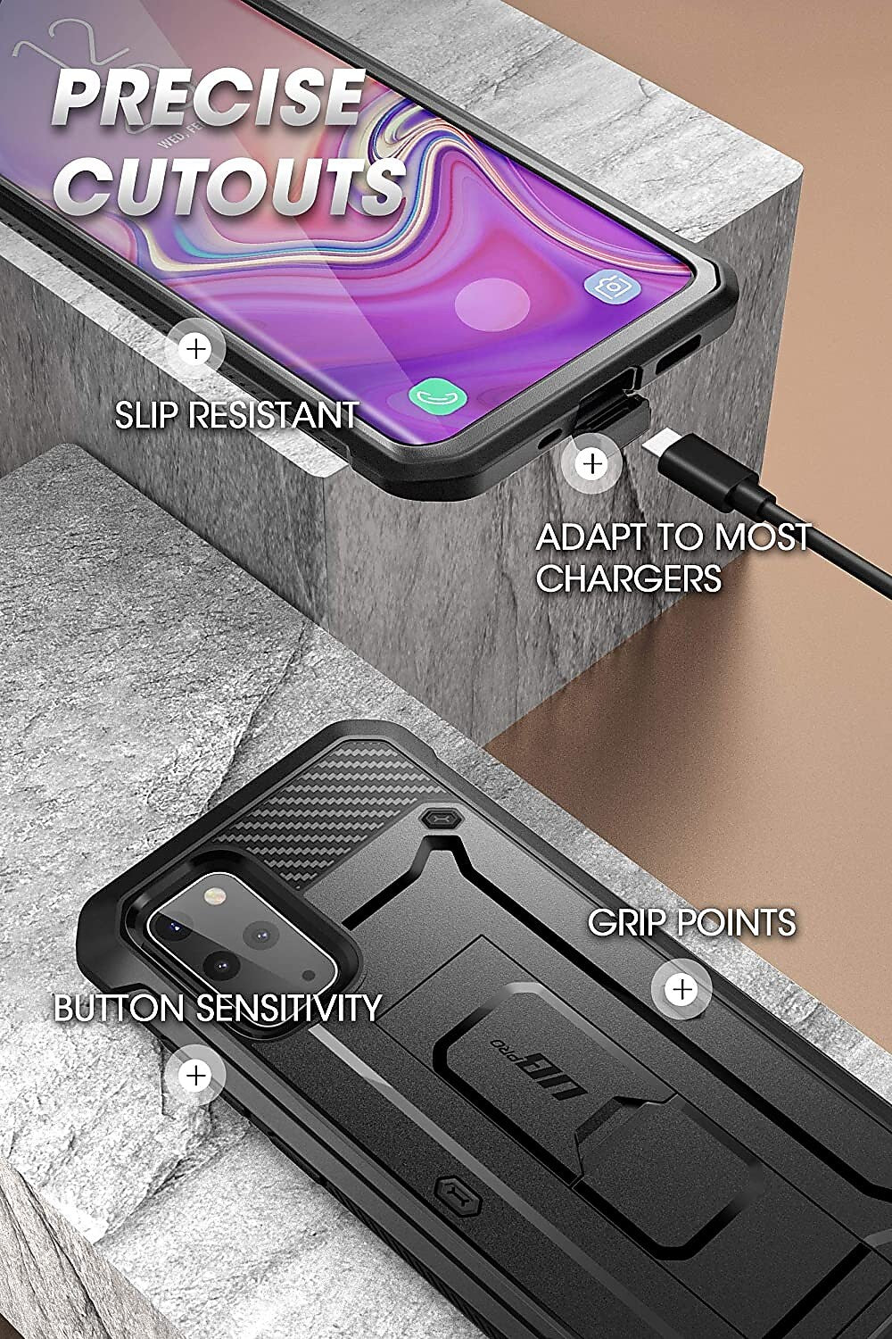 SUPCASE Unicorn Beetle Pro Black Rugged Case for Galaxy S20 Plus (S-S20P-UBP-BK)
