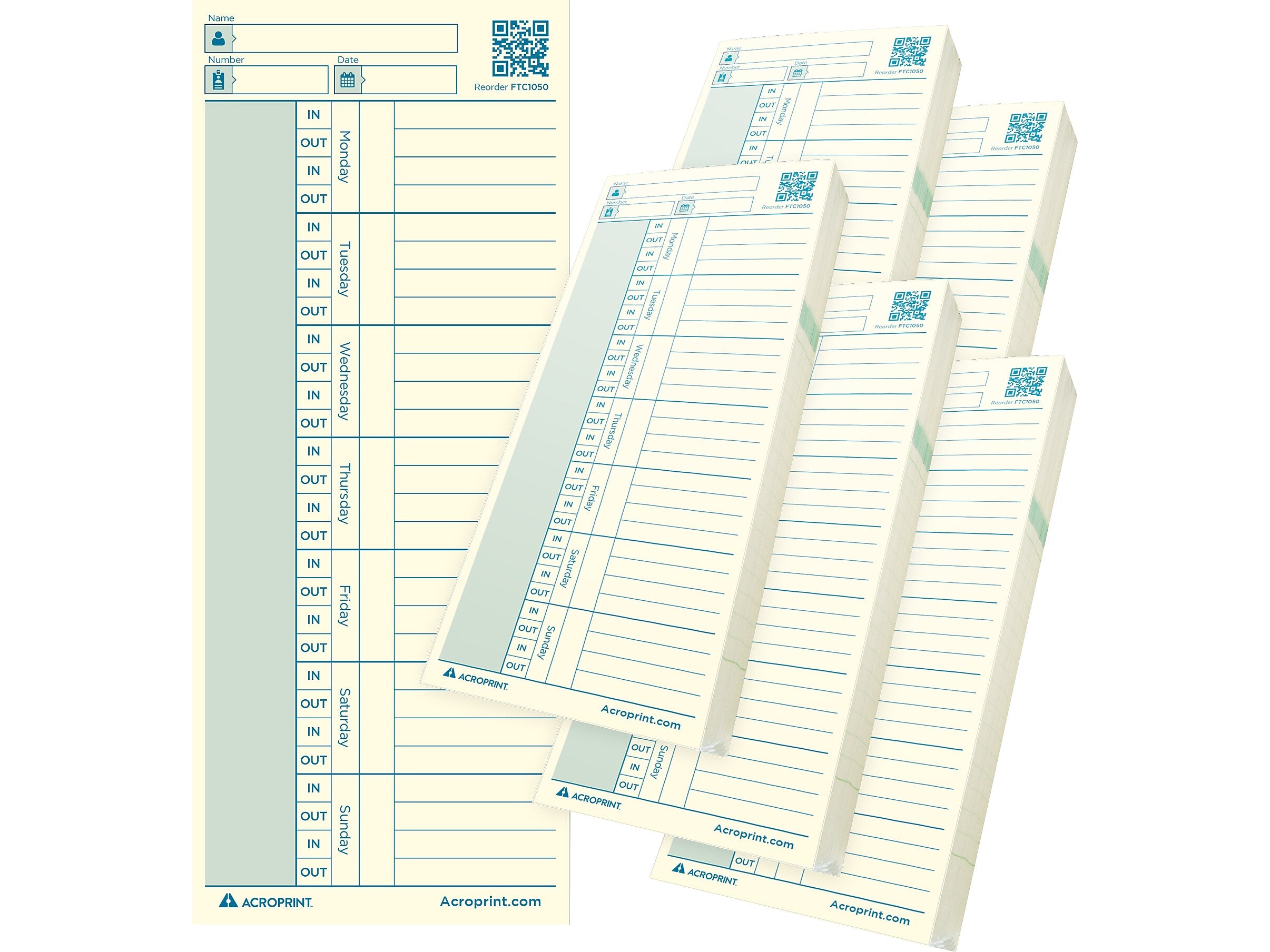 Acroprint Authentic Time Card for ES700/ES900/Green Time Clock, 250/Pack (01-0296-004)