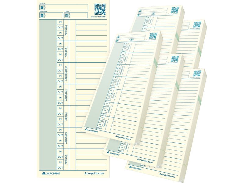 Acroprint Authentic Time Card for ES700/ES900/Green Time Clock, 250/Pack (01-0296-004)