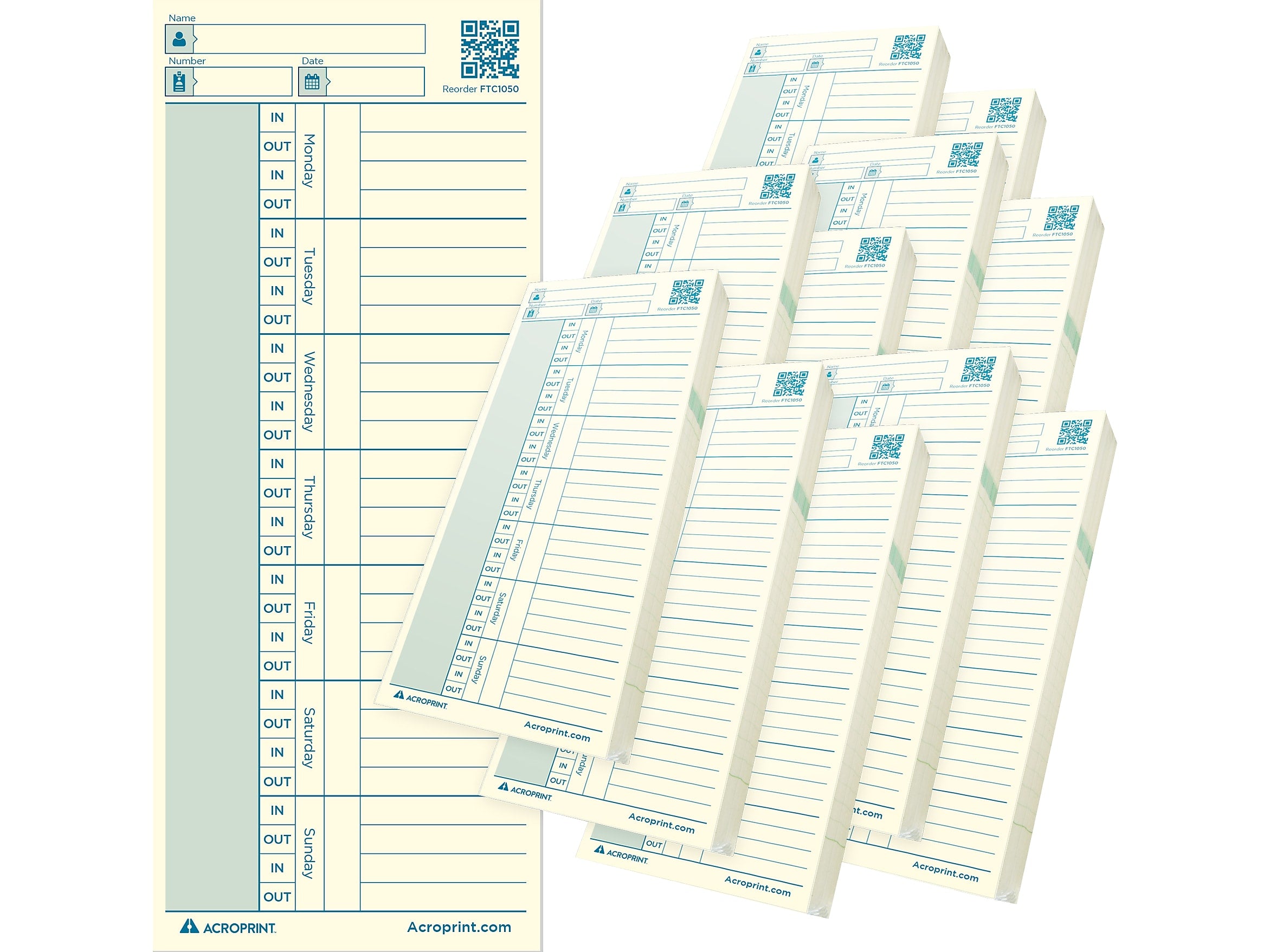 Acroprint Authentic Time Card for ES700/ES900/Green Time Clock, 550/Pack (01-0296-007)
