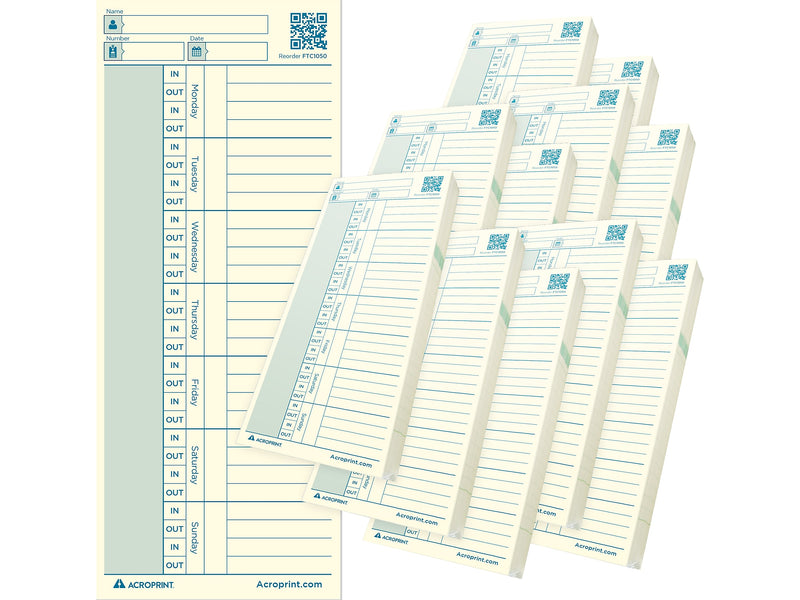 Acroprint Authentic Time Card for ES700/ES900/Green Time Clock, 550/Pack (01-0296-007)
