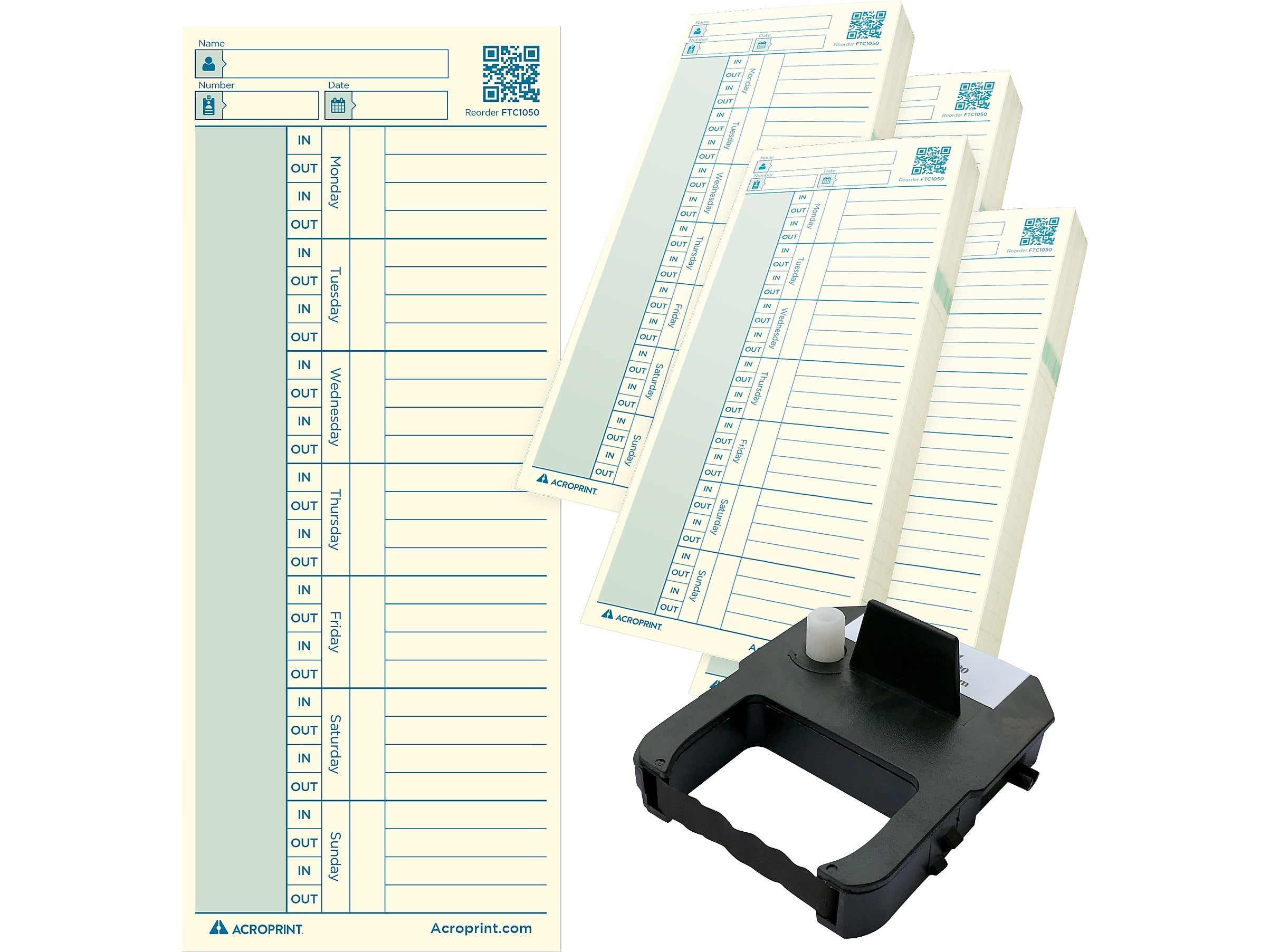 Acroprint Authentic Time Card with Ribbon for ES700/ES900 Time Clock, 200/Pack (01-0296-006)