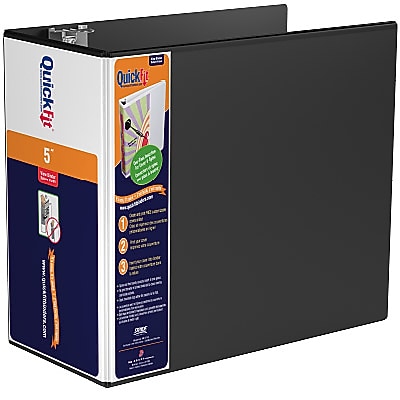 QuickFit 5" 3 Ring View Binder with D-Rings, Black (87071)