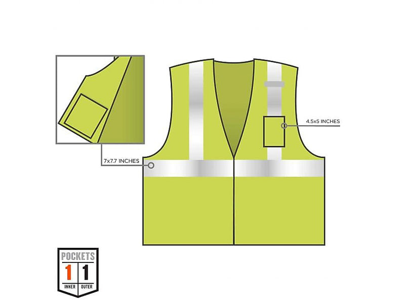 Ergodyne GloWear 8256Z High-Visibility Zipper Safety Vest, Class 2, 4XL/5XL, Lime (21579)