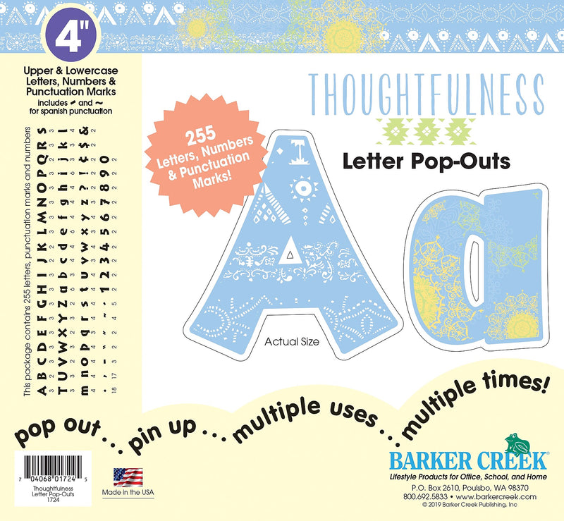 Barker Creek Thoughtfulness  4" Letters and Numbers, Multicolored, 255/Pack (BC1724)