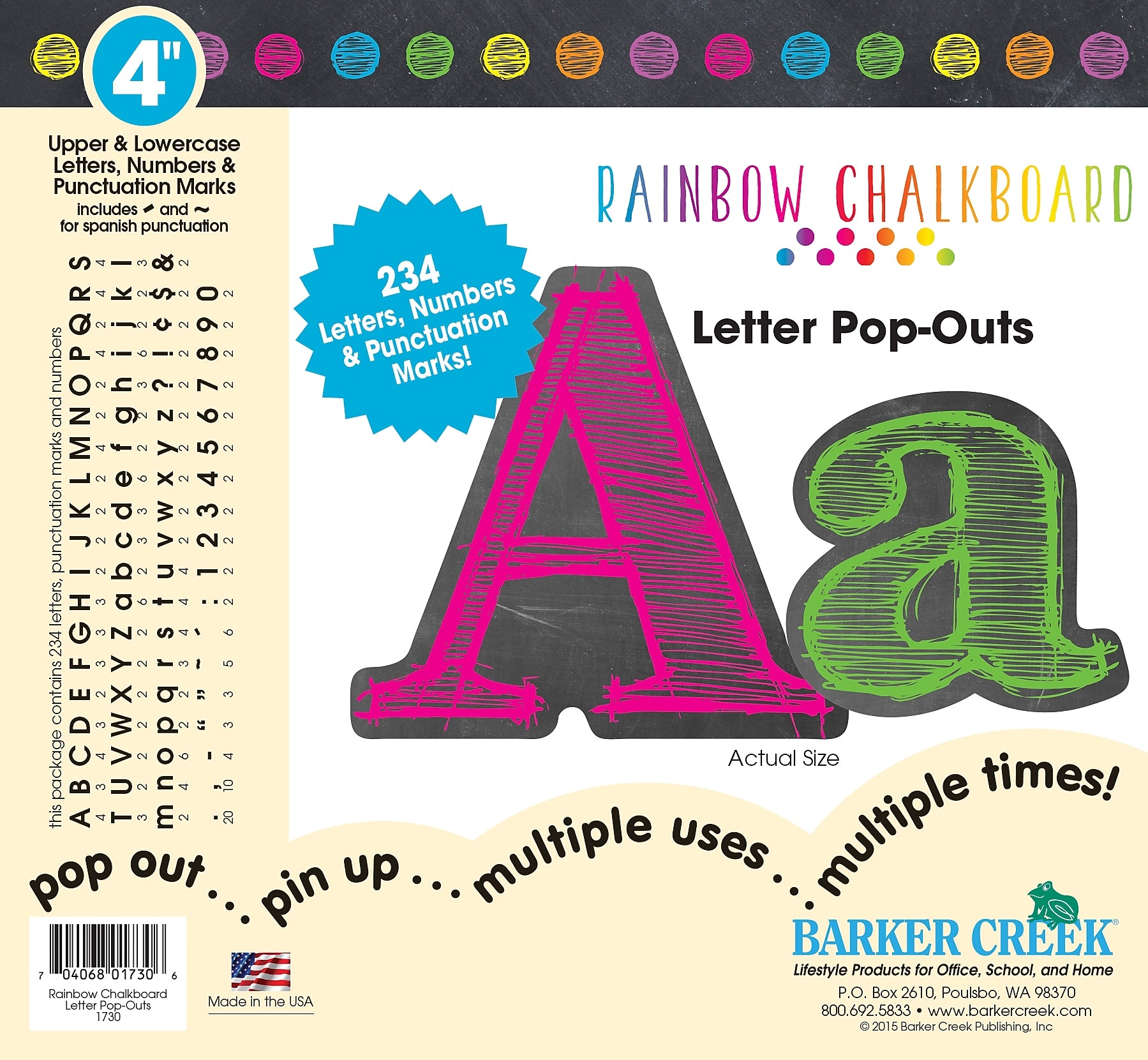 Barker Creek Chalkboard  4" Letters and Numbers, Multicolored, 234/Pack (LL1730)