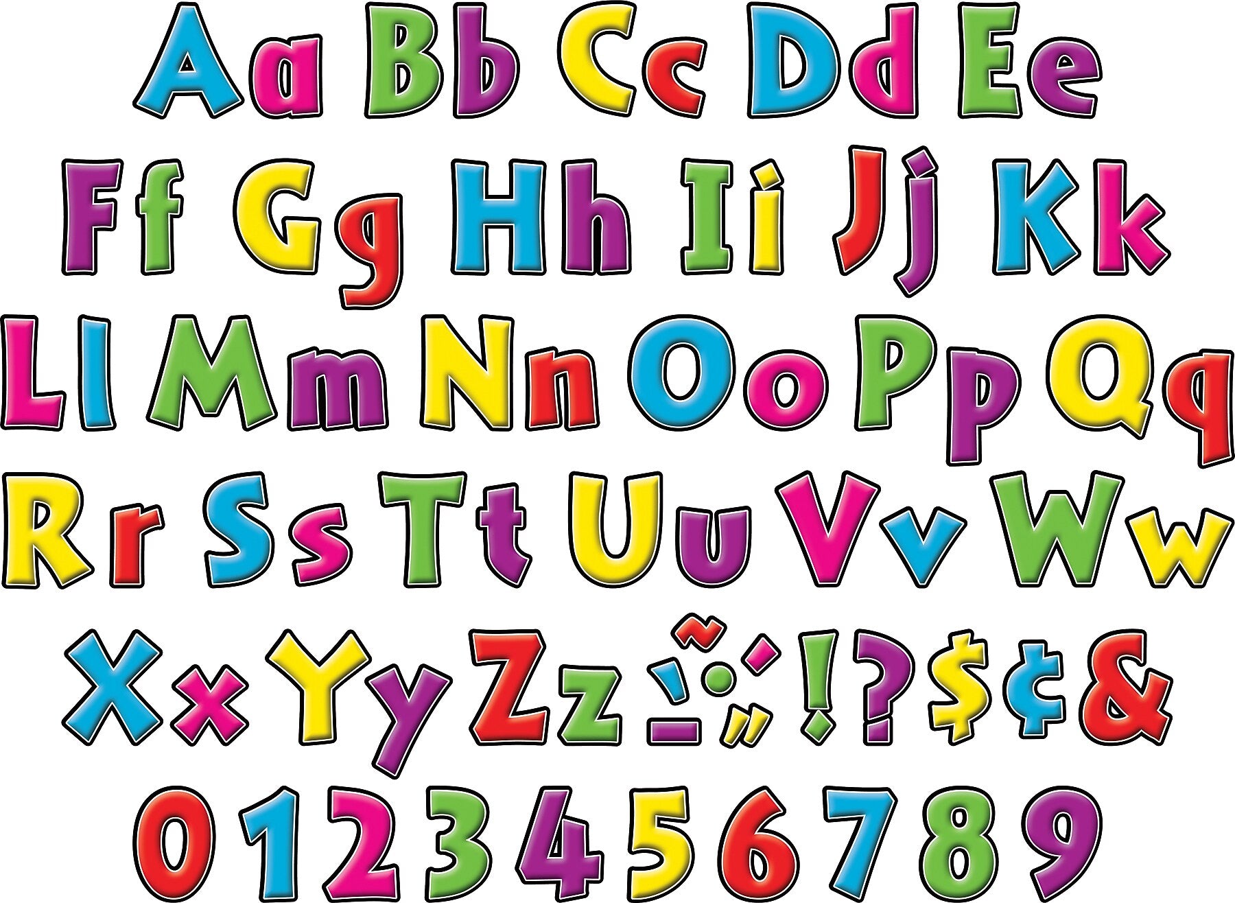 Barker Creek Neon  4" Letters and Numbers, Multicolored, 255/Pack (LL1703)